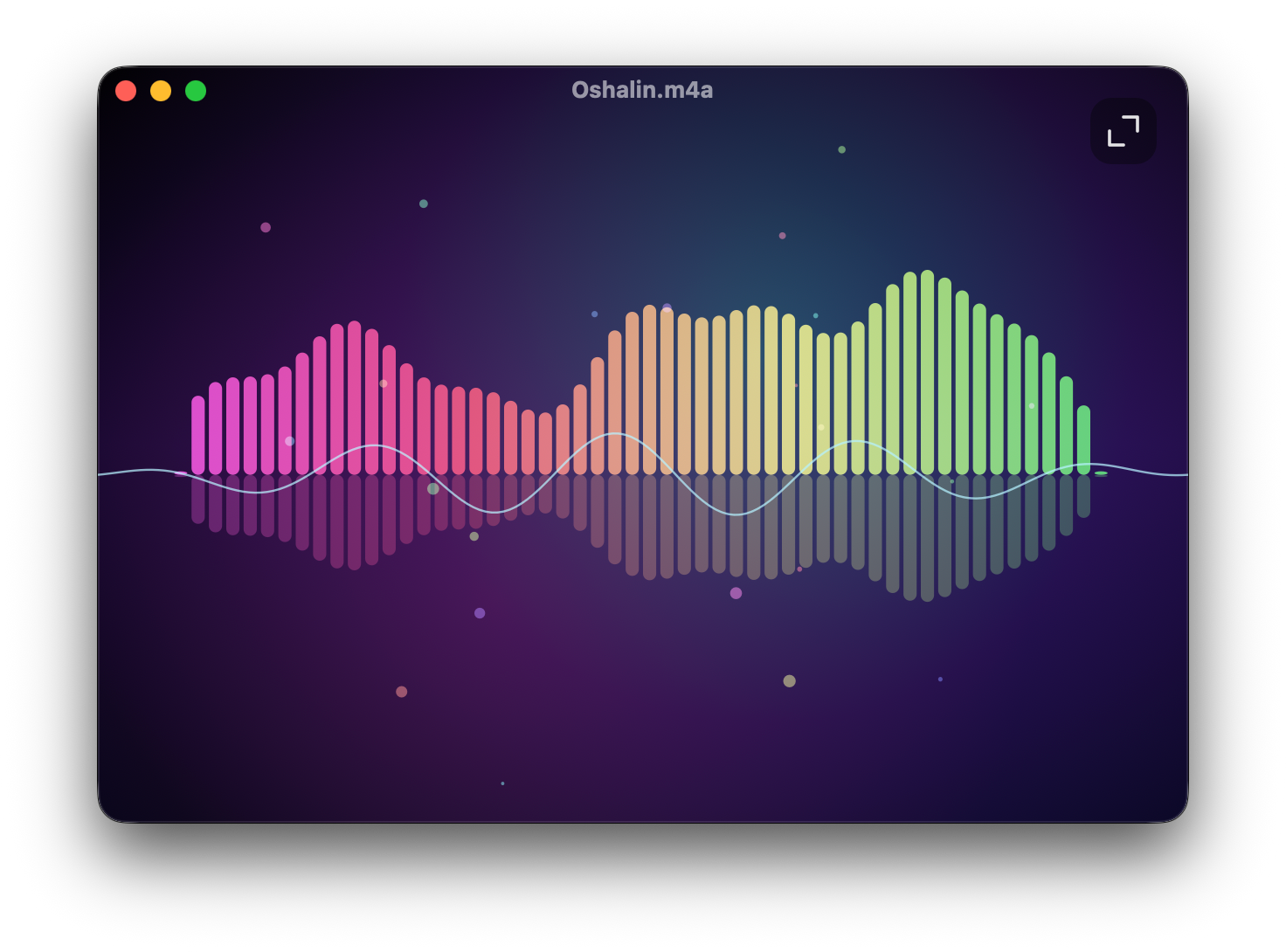 Axion music visualiser showing a colourful mirrored spectrum and flowing waveform