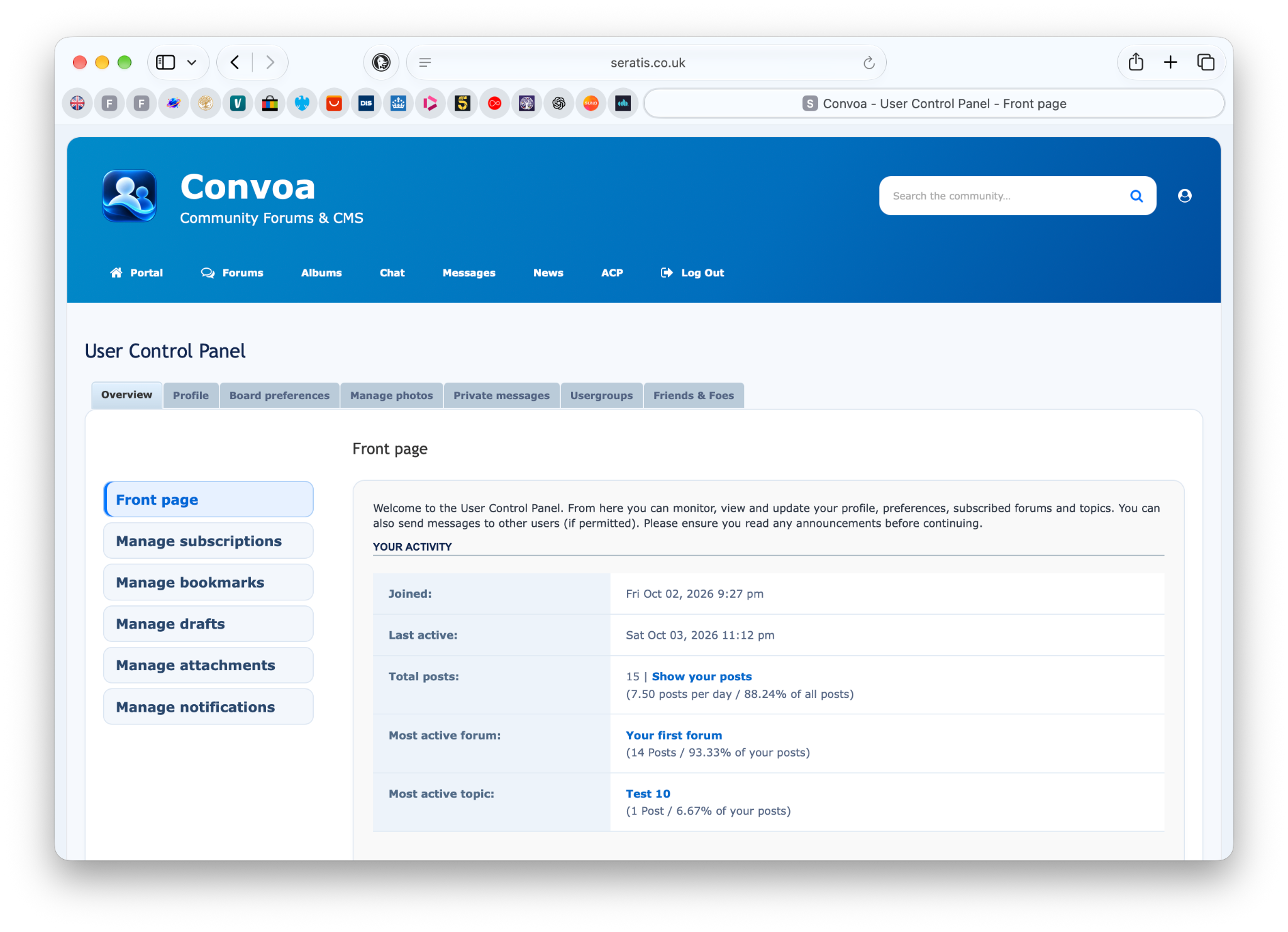 Convoa user control panel preview