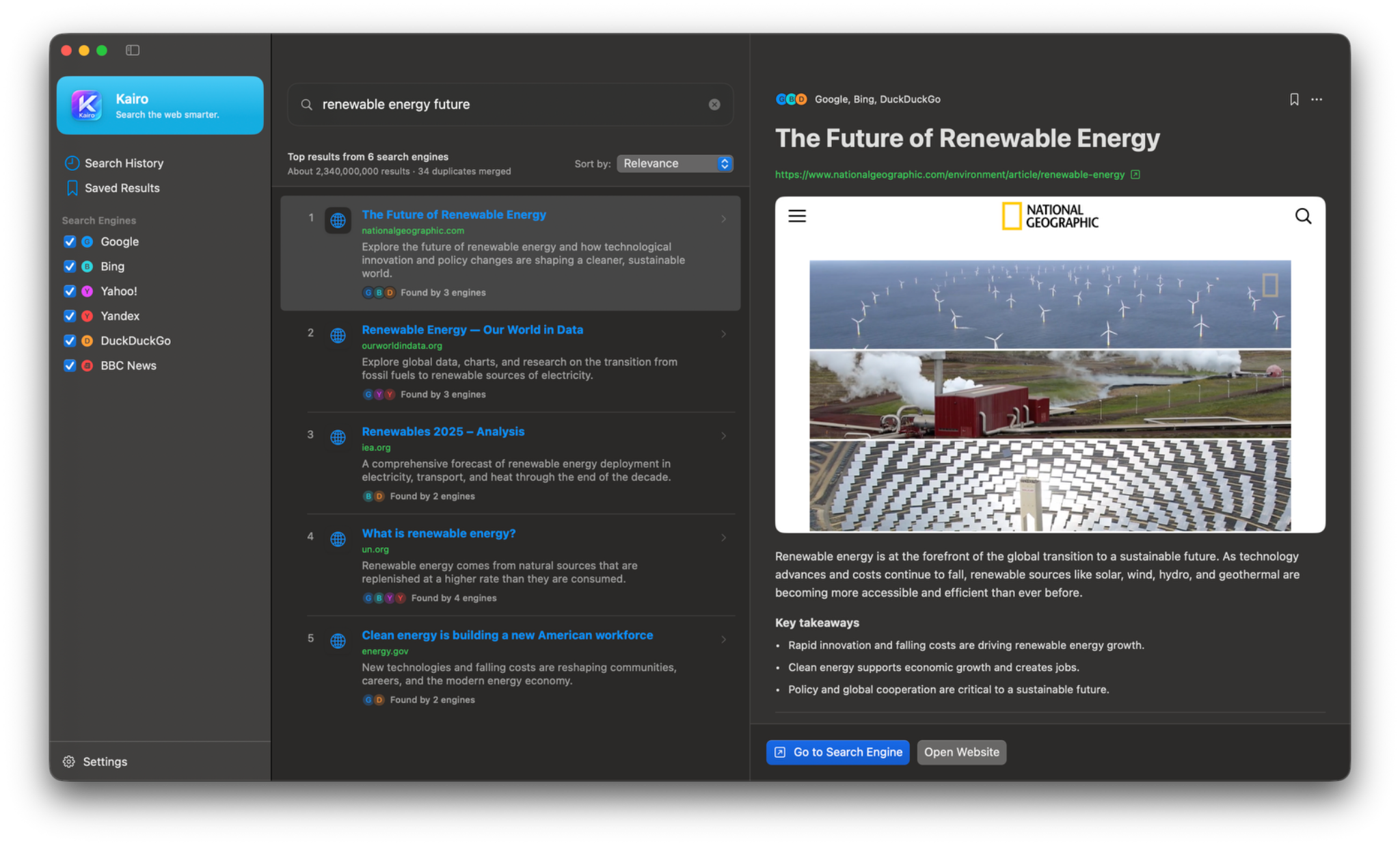 Kairo dark mode application preview