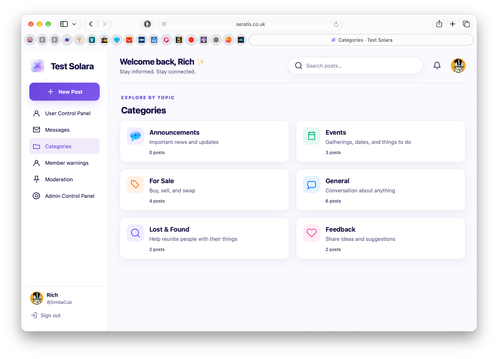 Solara categories interface