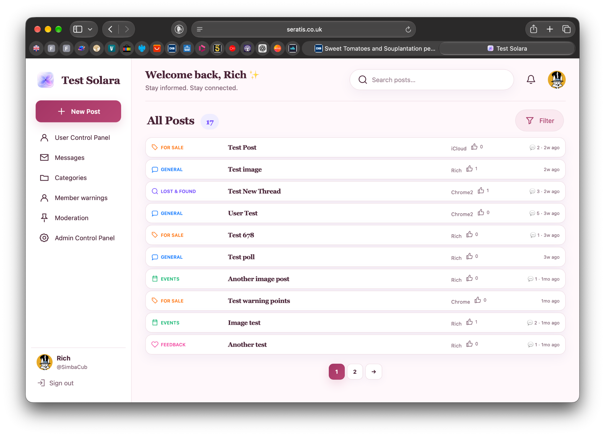 Solara forum using the Rose theme