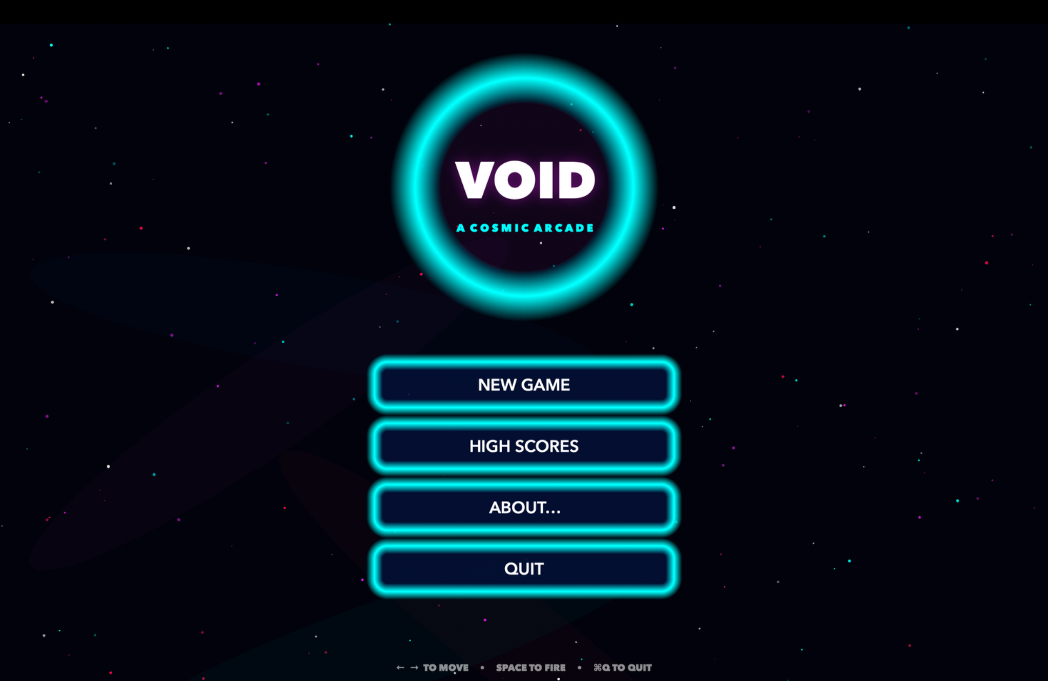 Void title menu with cyan glowing controls